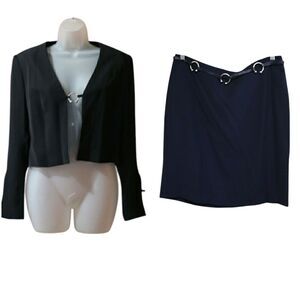 Manigance Paris Black Corporate Goth Skirt Suit Set Vintage Medium Hardware Set